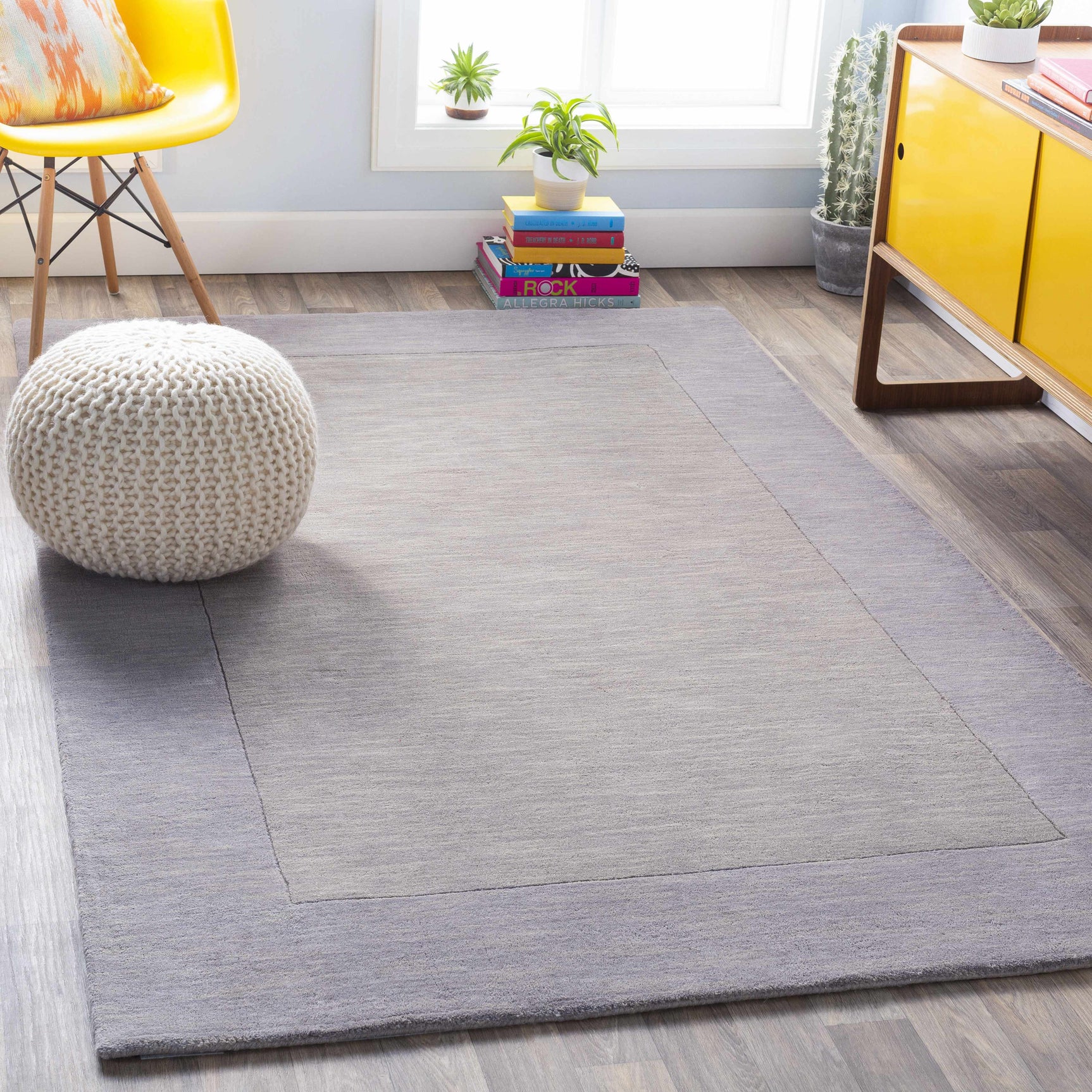 Bordered Solid Gray Wool Rug - Ornate Home