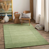 Bordered Solid Green Wool Rug - Ornate Home