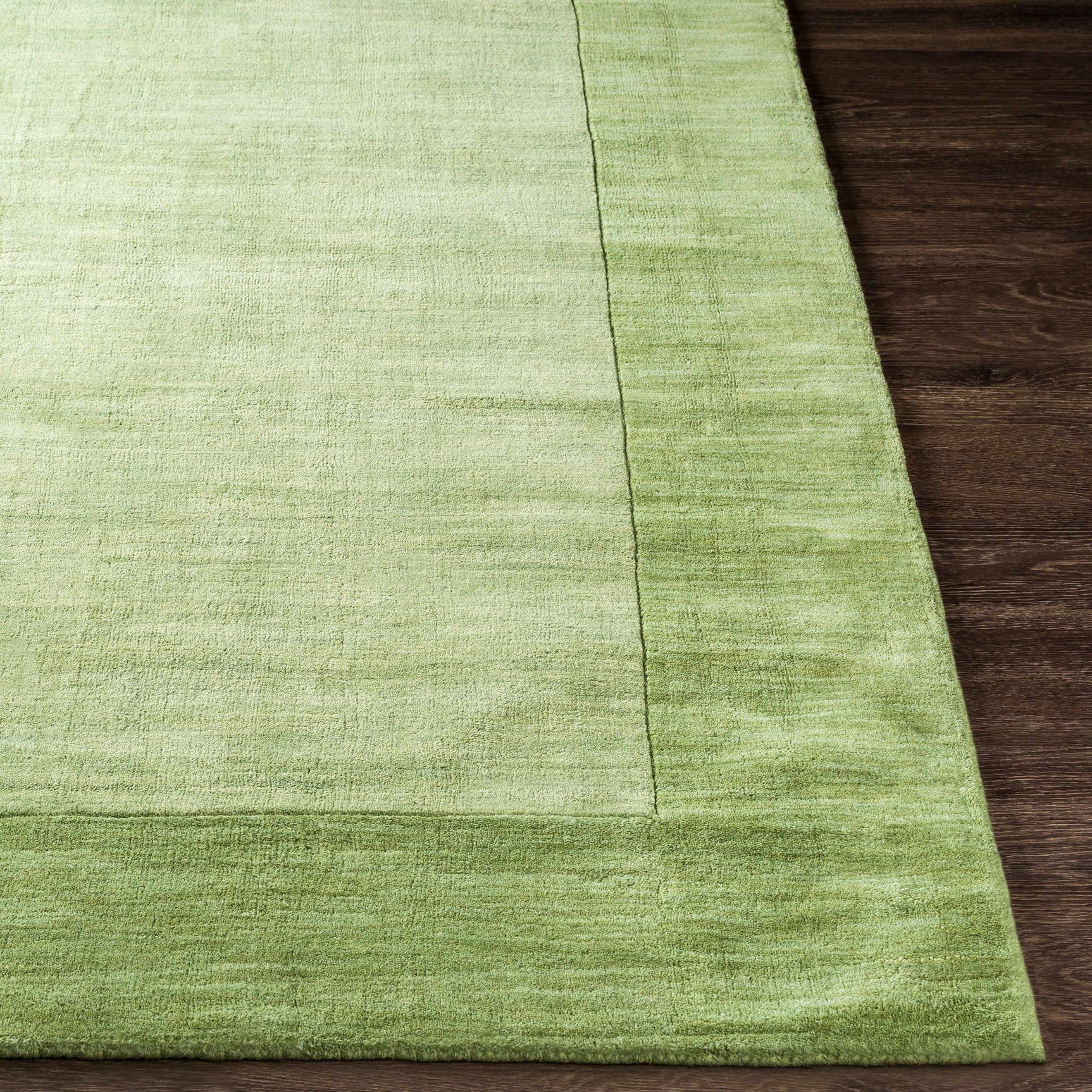 Bordered Solid Green Wool Rug - Ornate Home
