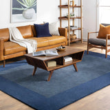 Bordered Solid Ink Blue Wool Rug - Ornate Home