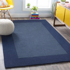 Bordered Solid Ink Blue Wool Rug - Ornate Home