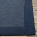 Bordered Solid Ink Blue Wool Rug - Ornate Home