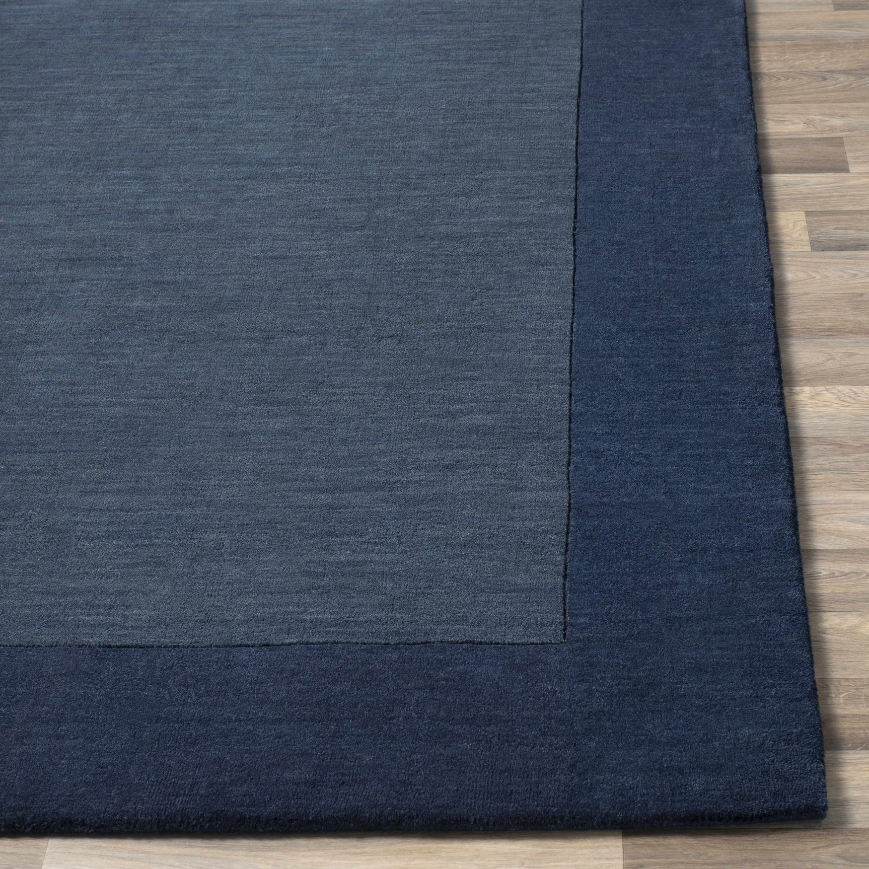 Bordered Solid Ink Blue Wool Rug - Ornate Home