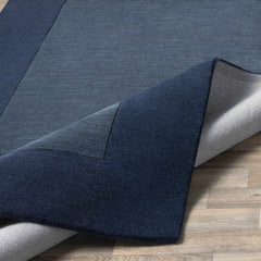 Bordered Solid Ink Blue Wool Rug - Ornate Home