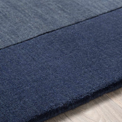 Bordered Solid Ink Blue Wool Rug - Ornate Home