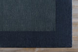 Bordered Solid Ink Blue Wool Rug - Ornate Home