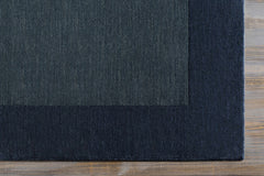 Bordered Solid Ink Blue Wool Rug - Ornate Home