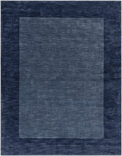 Bordered Solid Ink Blue Wool Rug - Ornate Home