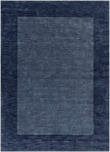 Bordered Solid Ink Blue Wool Rug - Ornate Home