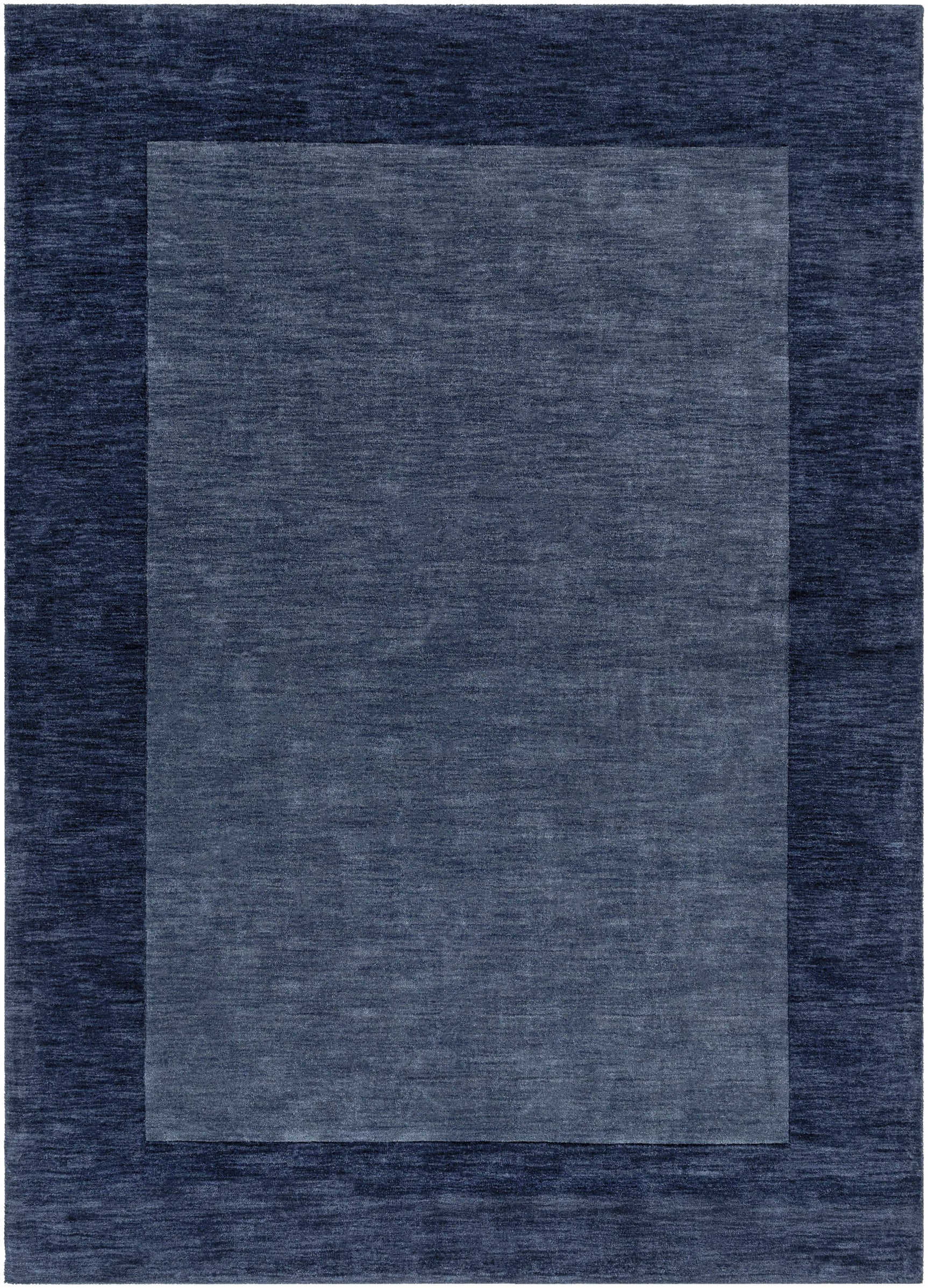 Bordered Solid Ink Blue Wool Rug - Ornate Home