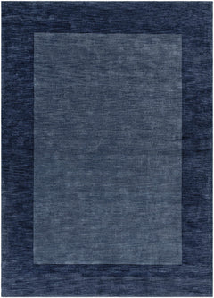 Bordered Solid Ink Blue Wool Rug - Ornate Home