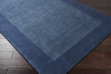 Bordered Solid Ink Blue Wool Rug - Ornate Home
