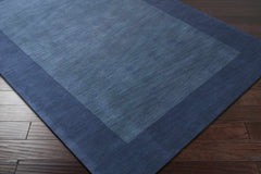 Bordered Solid Ink Blue Wool Rug - Ornate Home
