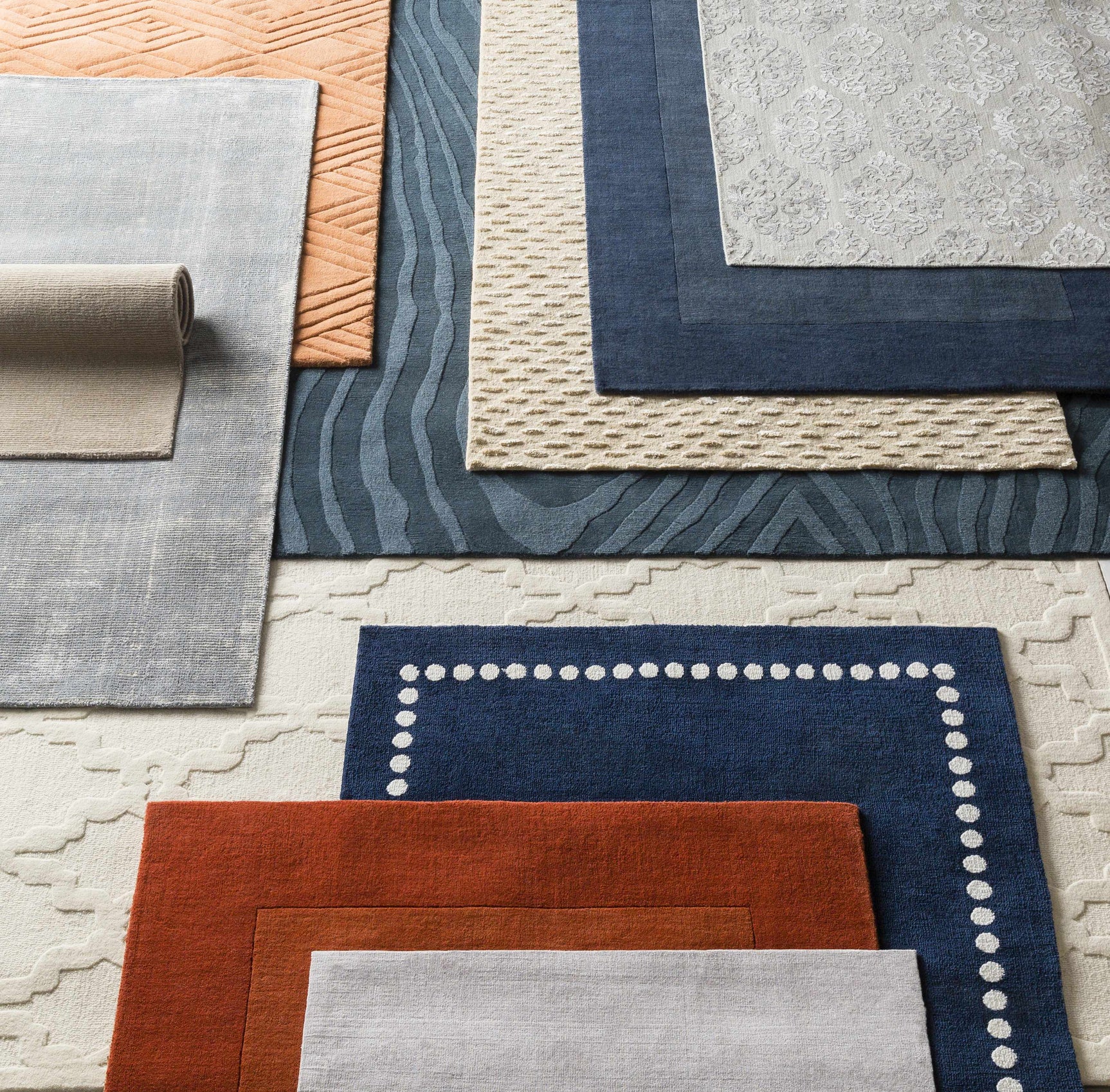 Bordered Solid Ink Blue Wool Rug - Ornate Home