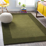 Bordered Solid Olive Green Wool Rug - Ornate Home