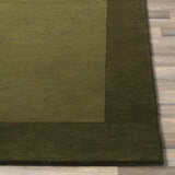 Bordered Solid Olive Green Wool Rug - Ornate Home