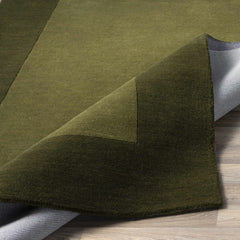 Bordered Solid Olive Green Wool Rug - Ornate Home