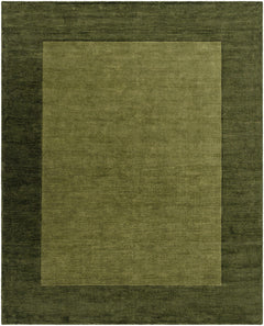 Bordered Solid Olive Green Wool Rug - Ornate Home