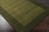 Bordered Solid Olive Green Wool Rug - Ornate Home
