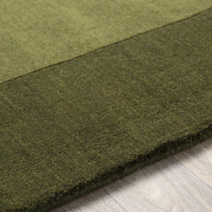 Bordered Solid Olive Green Wool Rug - Ornate Home