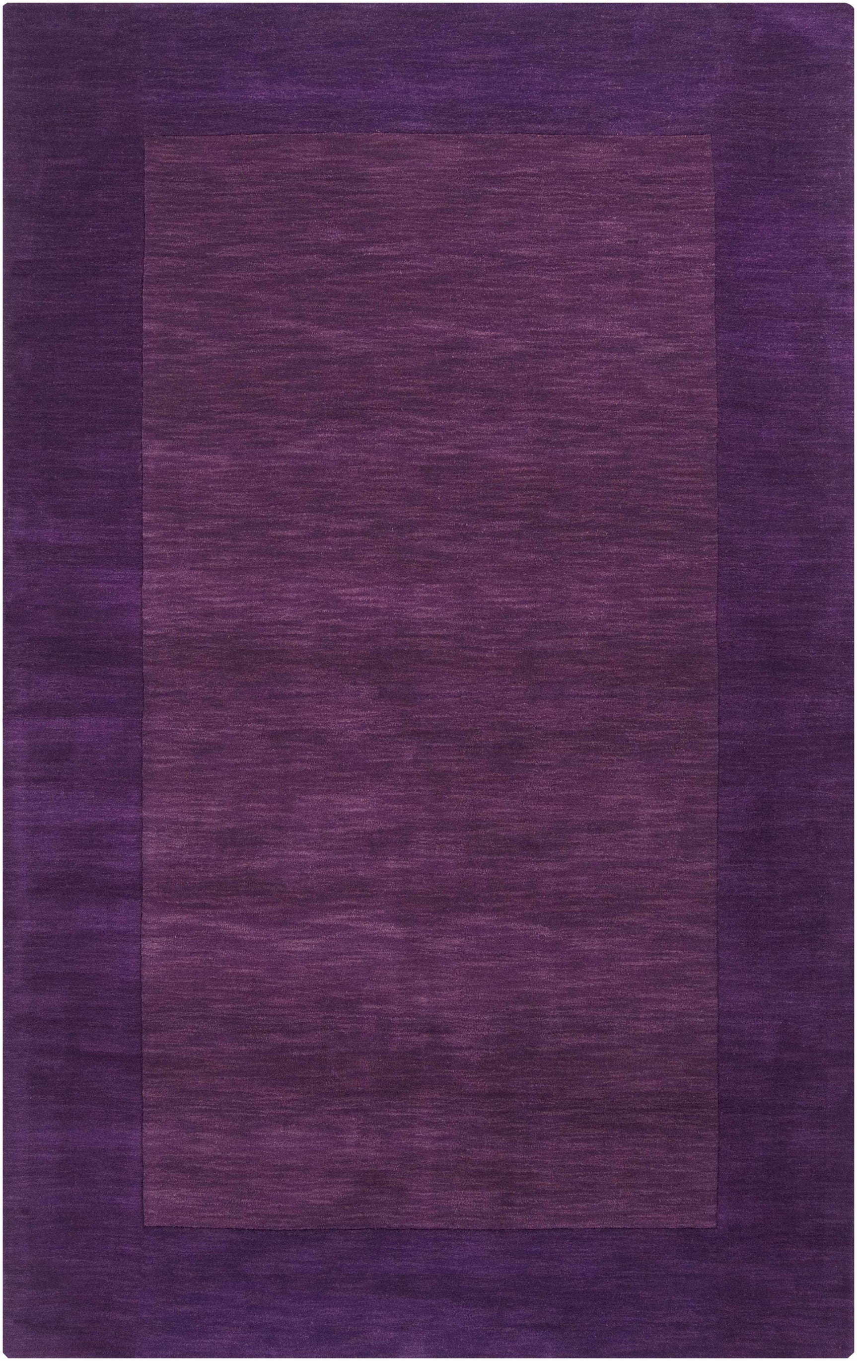 Bordered Solid Plum Purple Wool Rug - Ornate Home