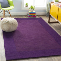 Bordered Solid Plum Purple Wool Rug - Ornate Home