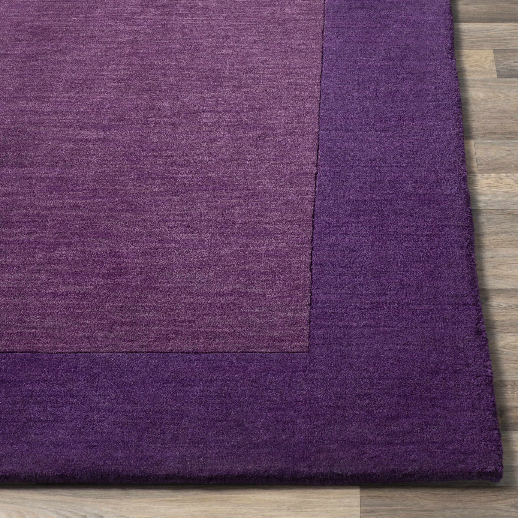 Bordered Solid Plum Purple Wool Rug - Ornate Home