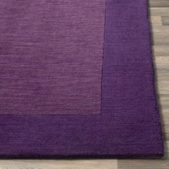 Bordered Solid Plum Purple Wool Rug - Ornate Home