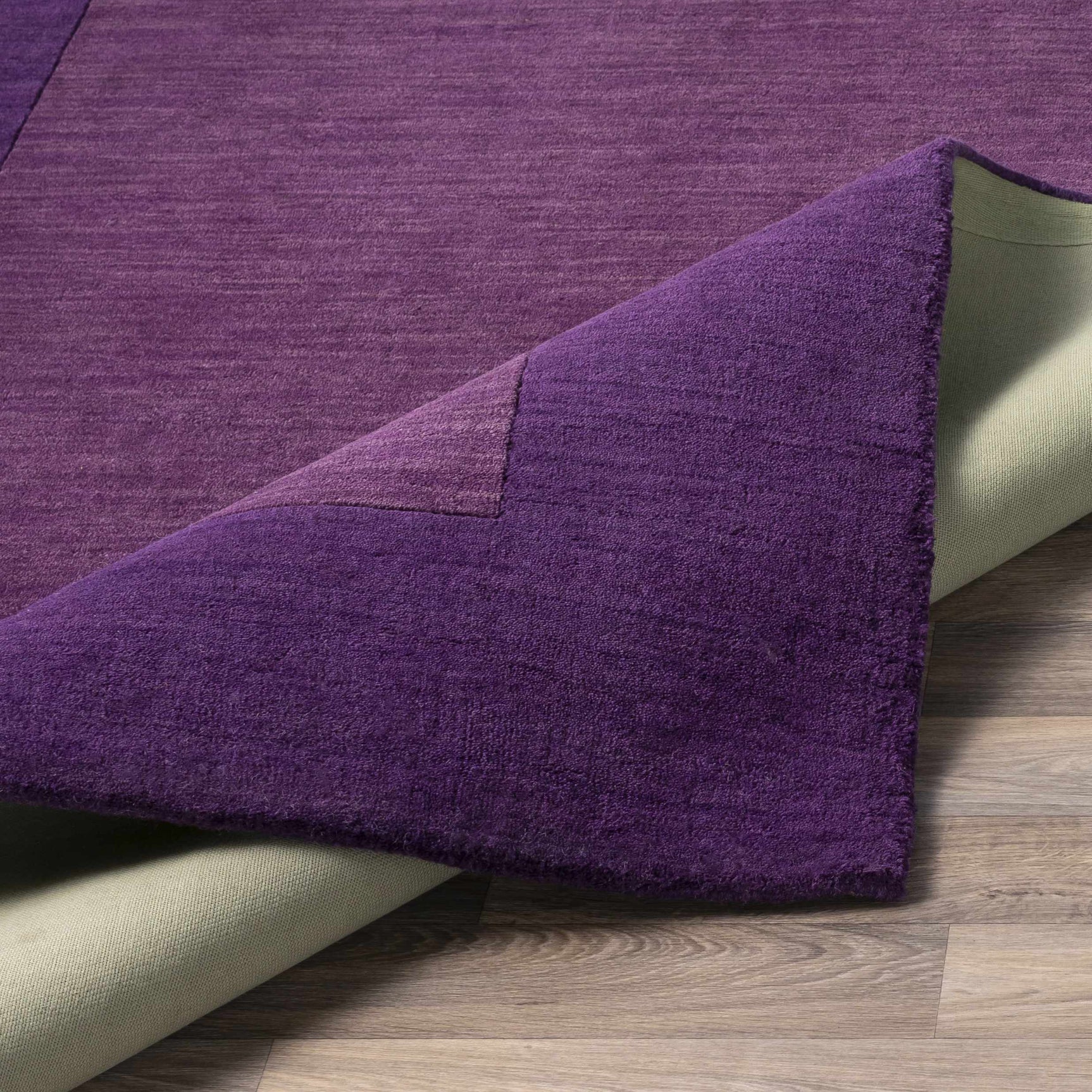 Bordered Solid Plum Purple Wool Rug - Ornate Home