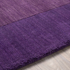 Bordered Solid Plum Purple Wool Rug - Ornate Home