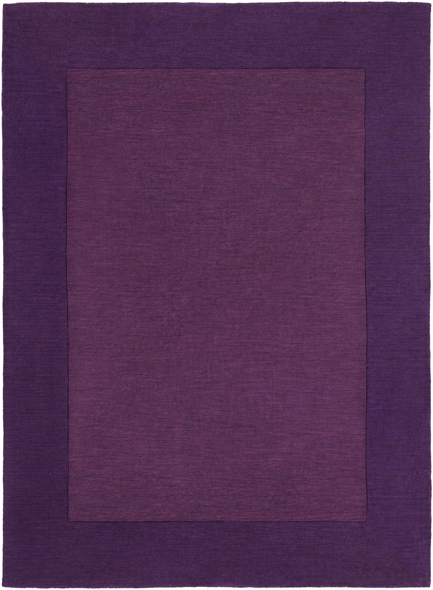 Bordered Solid Plum Purple Wool Rug - Ornate Home