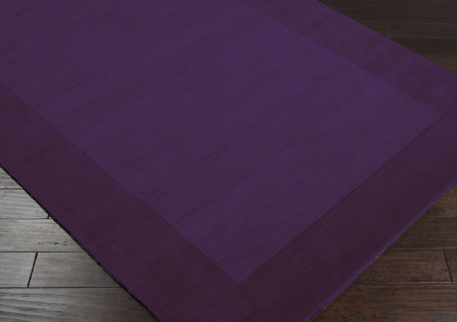 Bordered Solid Plum Purple Wool Rug - Ornate Home