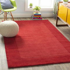 Bordered Solid Red Wool Rug - Ornate Home