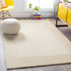 Bordered Solid Wheat Cream Wool Rug - Ornate Home