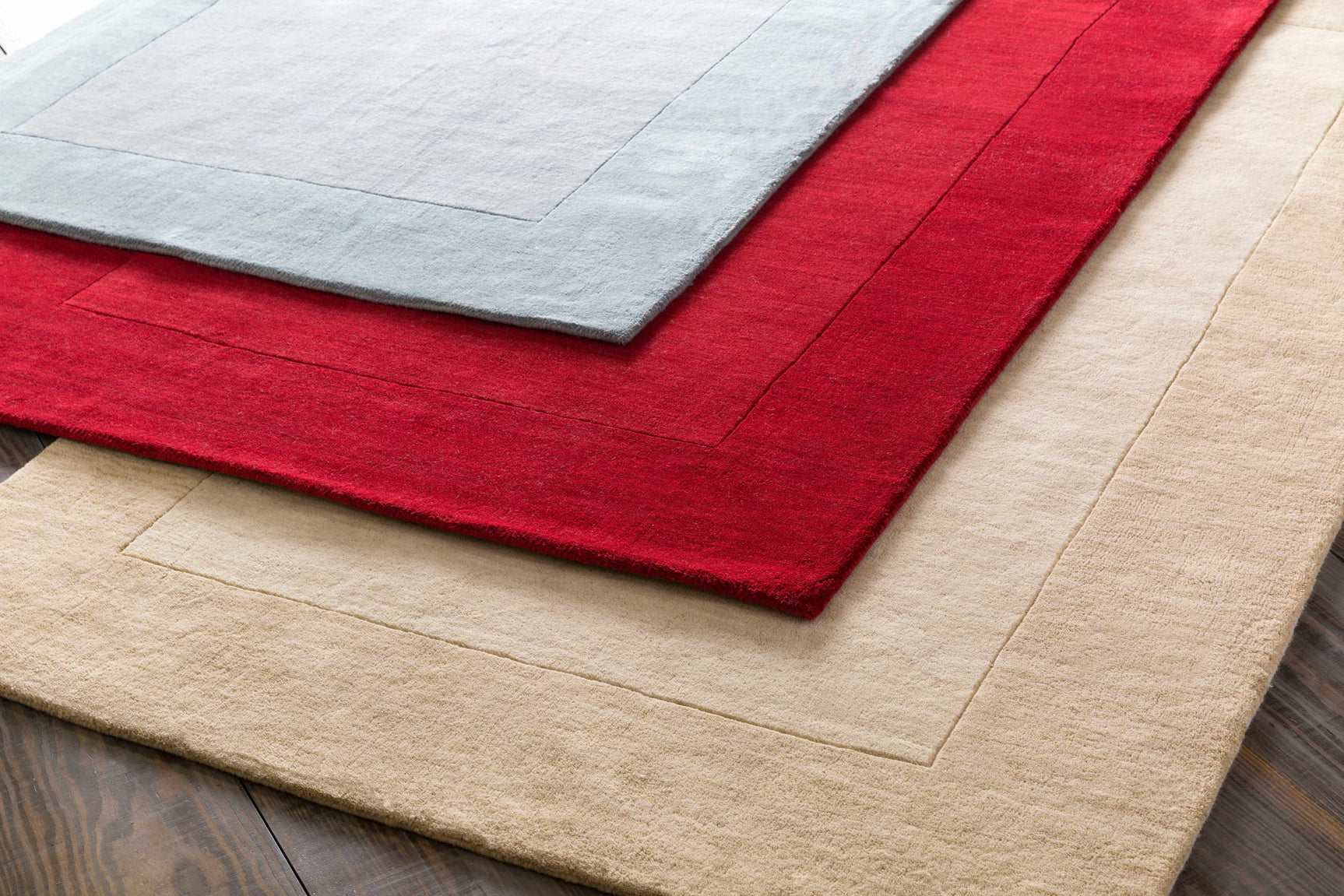 Bordered Solid Wheat Cream Wool Rug - Ornate Home