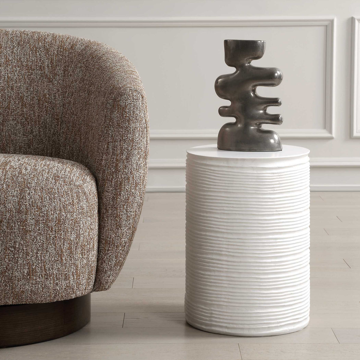 Borderline White Drum Table - Ornate Home