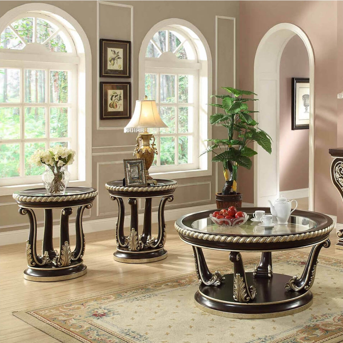 Homey Design Boreas Dark Brown 3pc Coffee Table Set / HD-213