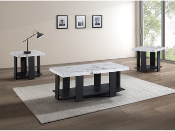 Boris White/Black 3-Piece Faux Marble Cocktail Set - Ornate Home