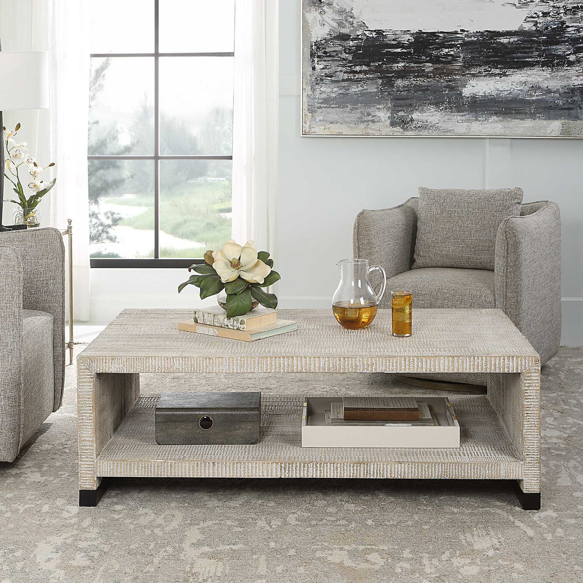 Bosk White Washed Coffee Table - Ornate Home