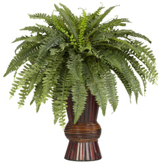 Boston Fern w/Bamboo Vase Silk Plant - Ornate Home