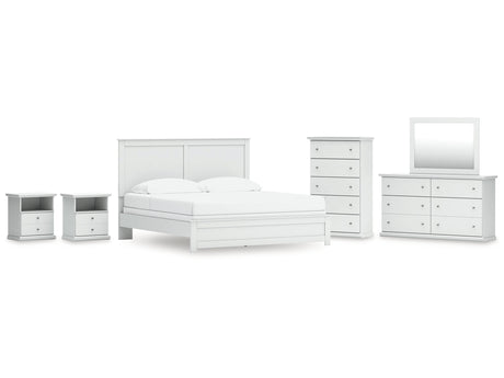 Bostwick Shoals King Panel Bed, Dresser, Mirror, Chest and 2 Nightstands - Ornate Home