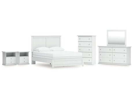 Bostwick Shoals Queen Panel Bed with Mirrored Dresser, Chest and 2 Nightstands - Ornate Home