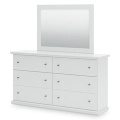Bostwick Shoals White Queen Panel Bed with Mirrored Dresser, Chest and 2 Nightstands - Ornate Home