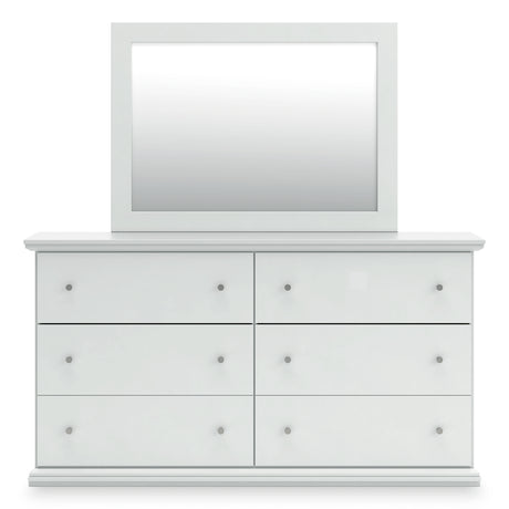 Bostwick Shoals White Queen Panel Bed with Mirrored Dresser, Chest and 2 Nightstands - Ornate Home