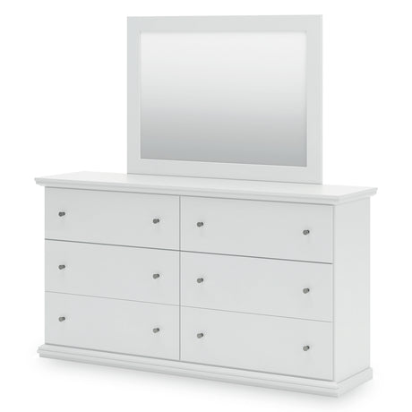 Bostwick Shoals White Queen Panel Bed with Mirrored Dresser, Chest and 2 Nightstands - Ornate Home