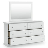 Bostwick Shoals White Queen Panel Bed with Mirrored Dresser, Chest and 2 Nightstands - Ornate Home