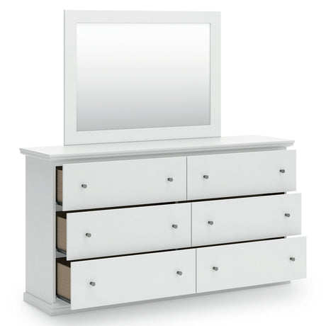 Bostwick Shoals White Queen Panel Bed with Mirrored Dresser, Chest and 2 Nightstands - Ornate Home
