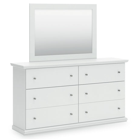 Bostwick Shoals White Queen Panel Bed with Mirrored Dresser, Chest and 2 Nightstands - Ornate Home