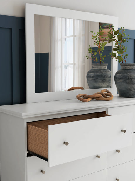 Bostwick Shoals White Queen Panel Bed with Mirrored Dresser, Chest and 2 Nightstands - Ornate Home