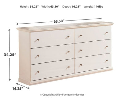 Bostwick Shoals White Six Drawer Dresser - Ornate Home